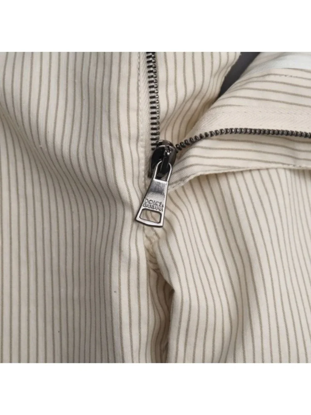 Dolce & Gabbana Wide Pants 48 Cigarette Striped Pattern Logo Plate Cotton Linen